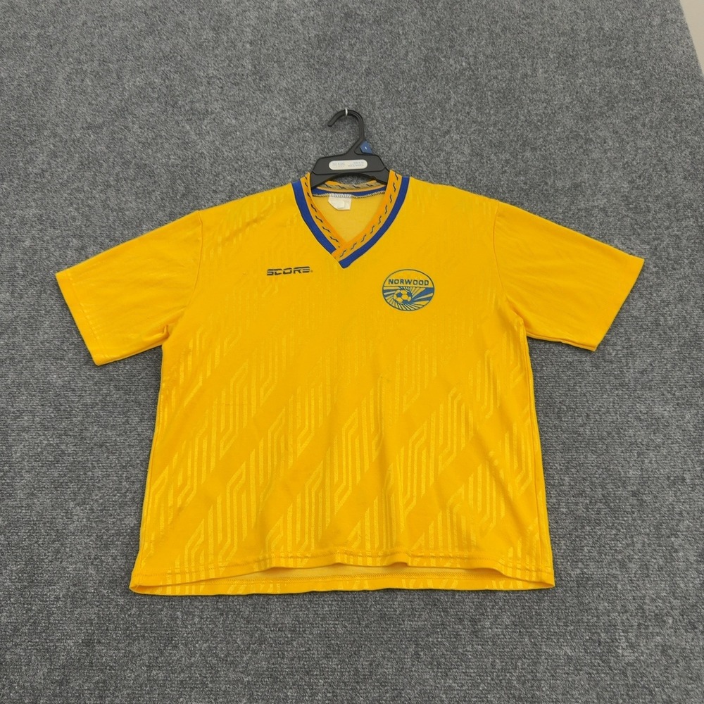 Vintage Norwood Score Jersey Mens M Yellow Polyester V Neck Sporty Style